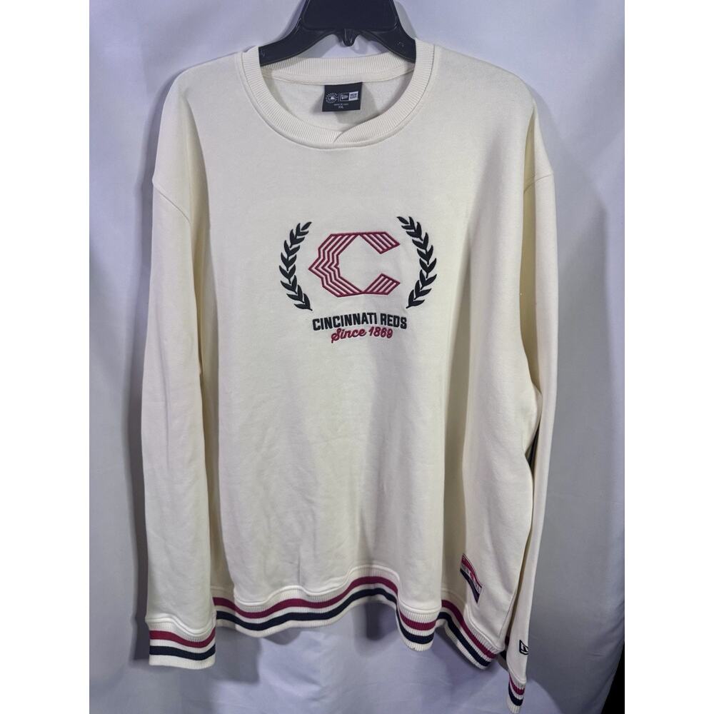 New Era Cincinnati Reds Cream Throwback Pullover Sweatshirt Mens Sz XXL NWT